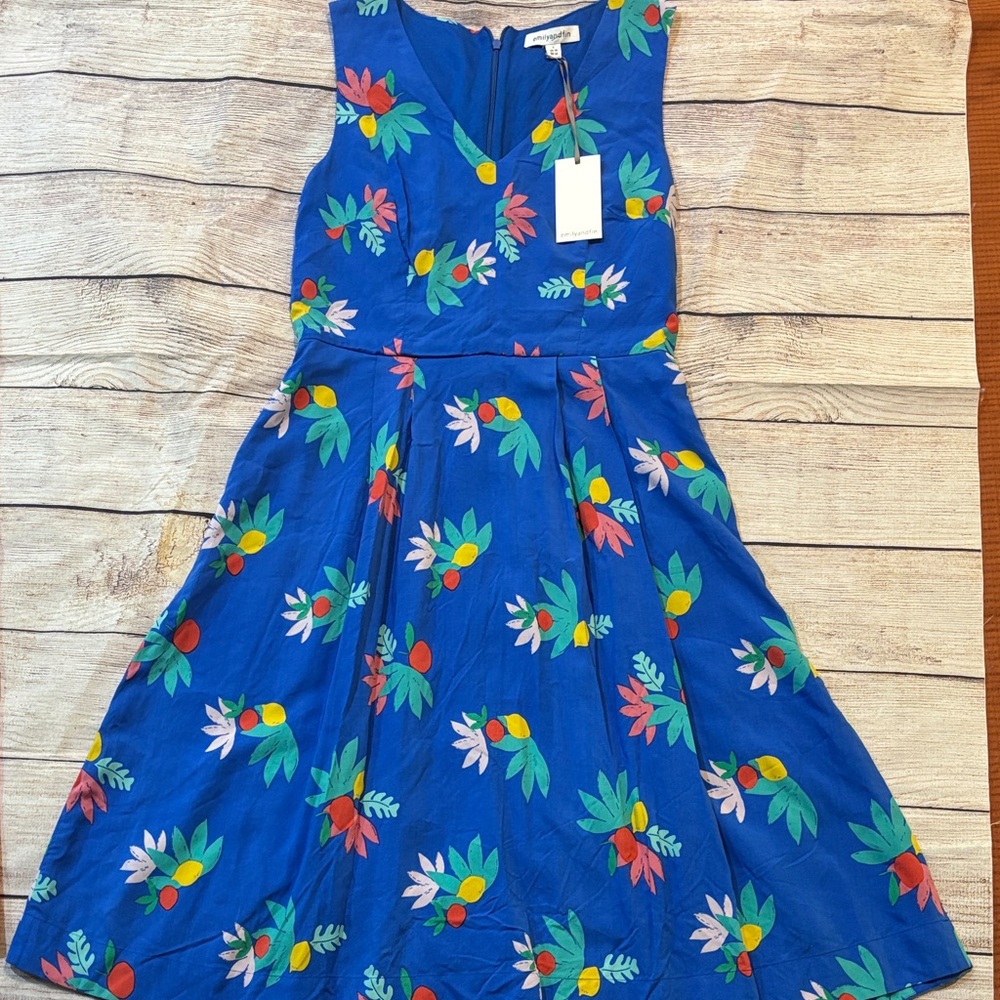 Brit Emily and Fin Elegant Blue Floral Lemon 🍋  Cherry 🍒 spring dress NWT